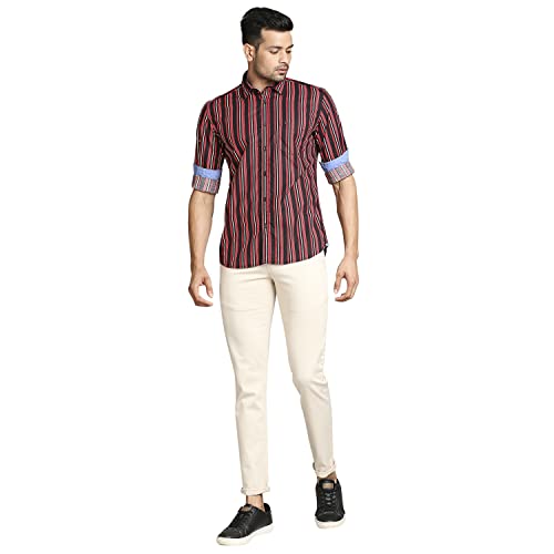 Image of Parx Men's Full Sleeve Slim Fit Dark Red Casual Shirt