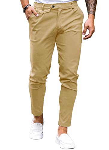 Image of Mens Chinos Slim Fit Pants Stretch Tapered Dress Pant Casual Trousers
