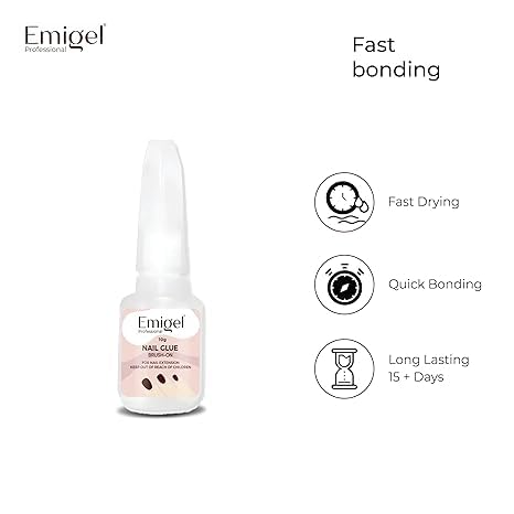 Image of Emigel Professional Nail Glue for Artificial Nail Extensions with Brush On Applicator | Professional Grade | Quick-Drying Glue for Long Lasting and Secure Nail 10g (10 gm)