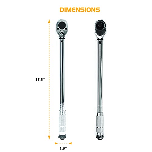 Olympia Tools 1/2-Inch Drive Click Torque Wrench, 10~150 Ft./Lb, 13.6~203.3 N/M, Dual-Direction, Adjustable Torque Wrench With Quick Release Reversible Head, Chrome Plated Finished #TOP3