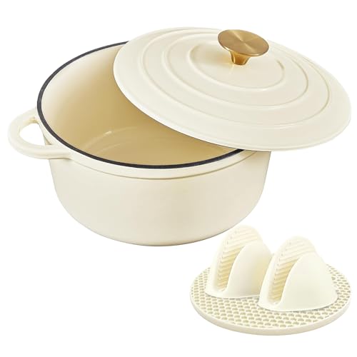 Nilpferd Gusseisen Topf Schmortopf Emaille Bräter, Cremeweiß, 28cm/6,5L – Ansicht 1