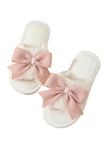 Verdusa Women's Cute Bow Fuzzy Open Toe Indoor Home Slippers Furry Outdoor Slippers