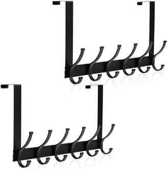 Over The Door Hooks, Door Hanger Hooks for Hanging, Over The Door Towel Racks for Bathroom, Coat Rack Door Towel Hanger Towel Hooks (2Pack, Black)