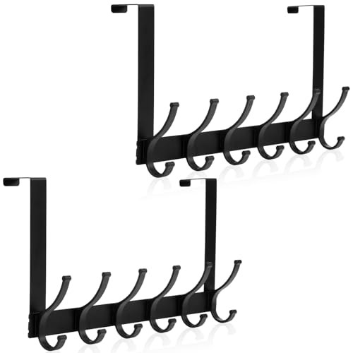 Over The Door Hooks, Door Hanger Hooks for Hanging, Over The Door Towel Racks for Bathroom, Coat Rack Door Towel Hanger Towel Hooks (2Pack, Black)