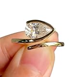 Silvart 2 CT East To West Pear Cut Moissanite Diamond Open Bypass Wedding Ring Elegant Bezel Set Solitaire Trending Teardrop Ring For Women 14K Yellow Gold Plated Handmade Modern Luxury Jewelry Gifts