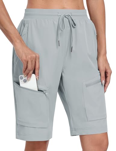 MoFiz Short feminino longo de 25,4 cm para mulheres, comprimento até o joelho, secagem rápida, short