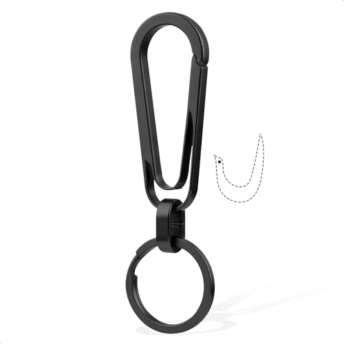 PJYTAC Heavy Duty Titanium Keychain Key Ring Clip for Car Keys 2 Inch Black Carabiner Lightweight Small Key Chain Clip Quick Release Anti-Lost, Outdoor, EDC-1 Pack