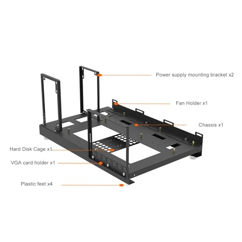 Gabinete para PC ATX, compatible con placas base ATX, Micro-ATX y Mini-ITX, estructura abierta con asa, refrigeración potente en acero de aleación miniatura 6