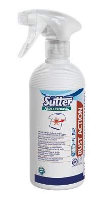 SUTTER RUST ACTION - Smacchiatore e pretrattante tessuti PROFESSIONALE per la rimozione di RUGGINE e OSSIDI METALLICI - FLACONE DA 500 ml