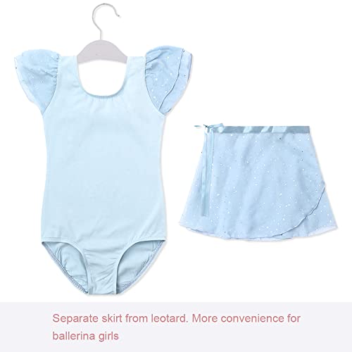 Image of EQSJIU Ballet Leotards for Girls with Removable Skirt Combo Tie Ruffle Sleeve Outfit