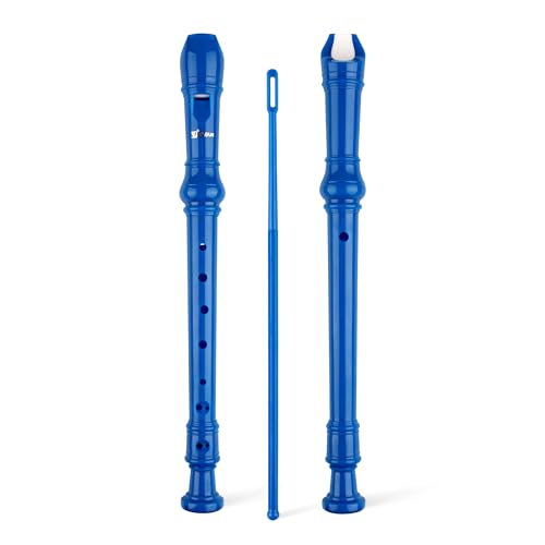 SWAN Soprano Recorder Instrument for Beginners - German Fingering 8 Hole Flute Detachable 3pcs Descant Recorder with Cleaning Rod and Fingering Chart, Royalblue