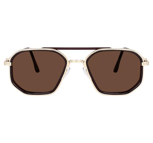 Image of Vintage Steampunk Sunglasses for Men & Women - Retro Hexagonal Metal Frame Gothic Glasses with UV400 Protection - Non-Polarized Fashion Eyewear