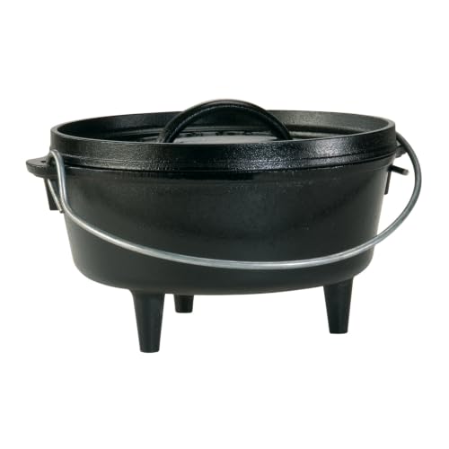 Image of Lodge Seasoned Cast Iron Camp Dutch Oven with Lid - 2 Quart - Dual Handles - Seasoned Cast Iron Cookware with Steel Handle & Strong Lid for Heavy- Duty Camping Cookware