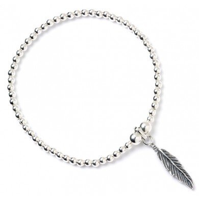 Image of Sterling Silver Ball Bead Bracelet with Feather Charm