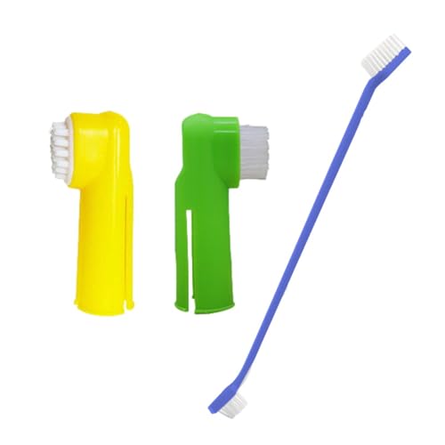 Kit di spazzolini da denti per cani, set di spazzolini da denti con setole morbide con 2 spazzolini da dito per animali domestici e 1 spazzola a doppia testa per articoli per animali domestici