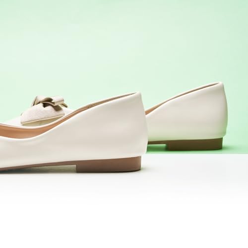 C.Paravano Women's Flats | Square Toe Shoes for Women | White Flat Shoes | Women Soft Leather Bowknot Dressy Flat | Slip On Ballet Flats for Work Walking & Wedding Party (Size 5,White)3