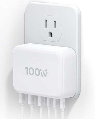 Flat USB Wall Charger, 100W 6-Port USB Charger Block, Fast Charging Block Station Outlet Plug...