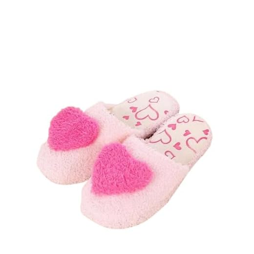 Pantufa Feminina Adulto Infantil Antiderrapante de Pelúcia com Coração, Cores Sortidas (ROSA/ROSA, BR, Adulto, Faixa Numérico, 37, 38)
