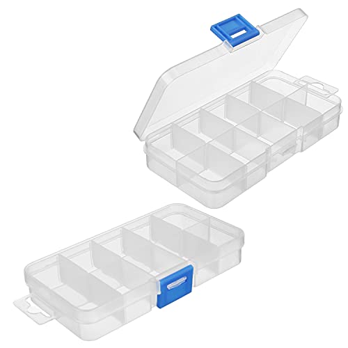 Image of Juvielich 4PCS Clear Plastic Organizer Box, 10 Grids Storage Container Jewelry Box with Adjustable Dividers, for Beads Art DIY Crafts Jewelry Fishing Tackles 5.12 inchx 2.76 inchx0.87 inch(LxWxH)