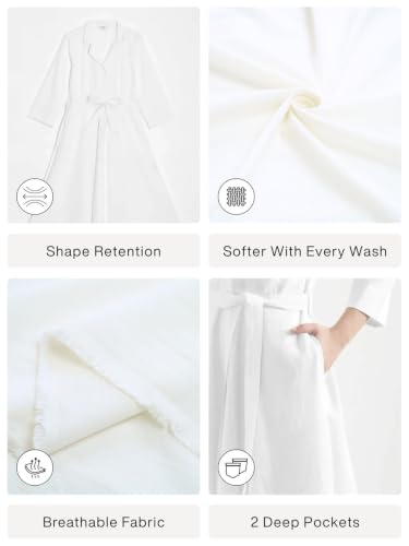 Image of SAADAA Women Cotton-Linen Blend Flared Dress | Midi Dress with 3 /4 Sleeves, Adjustable Waist Belt & Pockets | Below Knee Casual Dress for Office, Travel & Everyday Wear