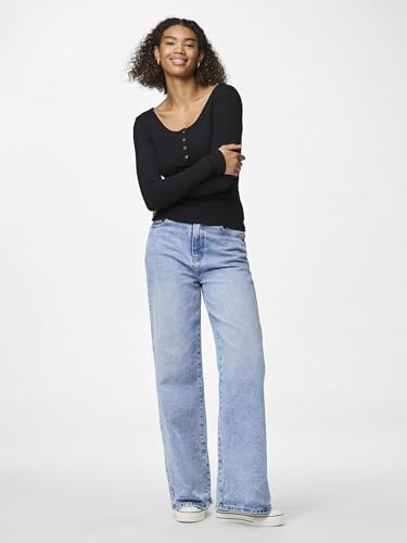 Pieces NOS Mujer Pckitte LS Top Noos B C Camisa Manga Larga Not Applicable, Negro (Black Black), X-Small