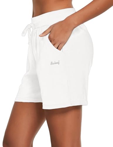 Image of BALEAF Women's Cotton Yoga Shorts Sweat Athletic Lounge Beach Shorts Jersey Pull On with Drawstring Pockets Summer