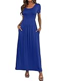 HAOMEILI Women's Short Sleeve Loose Plain Long Maxi Casual Dresses with Pockets M Royal Blue