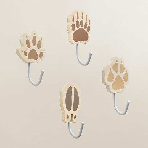 Image of Thungeek Four-Piece Set of Wooden Animals Tracks Hooks for Kids - Fox, Deer, Bear, Hedgehog, Woodland Boy Nursery Decor, Forest Nursery Kids Coat Rack Room Wall Mount Hooks, Baby Room Decor