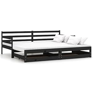Tidyard Uitschuifbaar dagbed met bedlade, slaapbank, bedframe, eenpersoonsbed, bankbed, jeugdbed, bank, massief grenen…