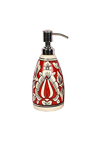 LOOKS FIRST Ceramic Refillable Liquid Soap, Shampoo, Conditioner, Shower Gel Dispenser (300 ML, Red) | Made in India - Image 3 thumbnail
