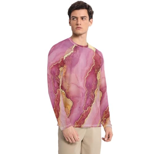 Marble Rose Gold Hot Pink Men's Rash Guard Elastic Elasticity Men's Sun Shirt Long Sleeve Running3