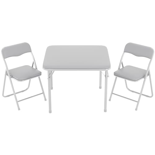 Image of GAOMON Boys and Girls Folding Table and Chairs Set of 3, Portable Table and Chair with Pu Soft Cushion, No Installation Required, Suitable for Eating, Reading and Playing