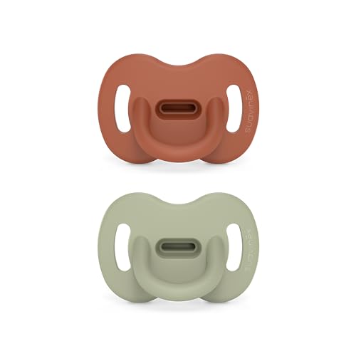 Image of Color Essence SX PRO Silicone Baby Pacifier 2Pk, Made with 100% Soft Silicone, Baby Essentials Perfect for Breastfeeding Babies, Designed in Spain, 0-6 Mths, Orange/Green