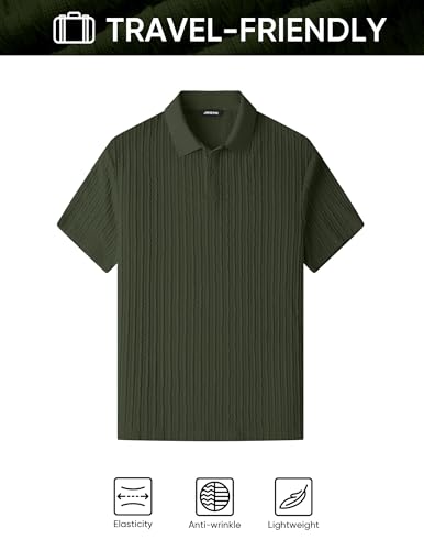 Image of JMIERR Mens Casual Polo Shirt Summer Short Sleeve Vacation Button Beach Knit Stretchy Golf Shirts