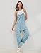 Lentta Women's Causal Jumpsuits V Neck Sleeveless Harem Overalls Stretchy Adjustable Strap Romper with Pockets(LightBlue-S)
