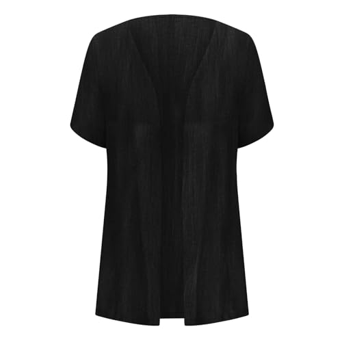 Women's Summer Cardigan Lightweight Open Front Beach Cover Ups Short Sleeve Cotton Linen Cardigans Ladies Casual Solid Color Thin Summer Jacket - Image 5