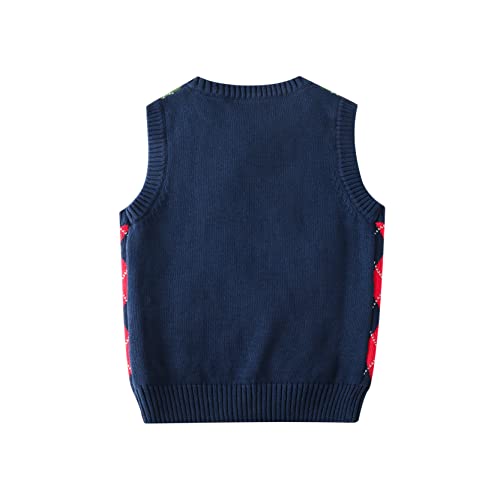 Suéter chaleco de punto con cuello en V para niños hecho de algodón cómodo sin mangas 2