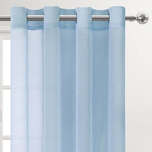 DWCN Sky Blue Sheer Curtains Textured Semi Transparent Eyelet Top Decorative Voile Curtain for Living Bedroom, 52" Wide x 84" Drop, 2 Panels