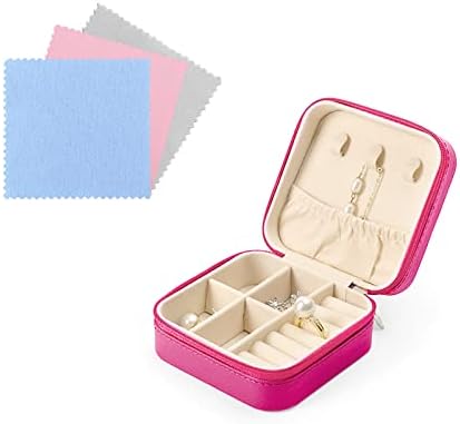 FuninCrea Jewellery Box for Women, Mini PU Leather Travel Jewelry Storage Case with 3pcs Silver Cloth for Rings Earrings Necklace, Portable Jewellery Box Organizer for Girl, Wife, Mother (white)
