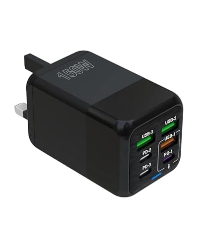 USB C Plug Fast Charging, USB C Plug, 150W Fast Charger Plug, 6-Port Charger (3PD Type C port+3QC USB A port), UK wall charger charging plug, compatible with iPhone 11/12/13/14/15 series/XS/XR/8/iPad