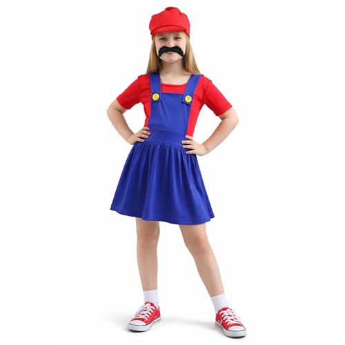 Super Plumber Brothers Costume - Kids Retro 1980s Videogame Fancy Dress World Book Day Costumes For Girls, 10-12 Years