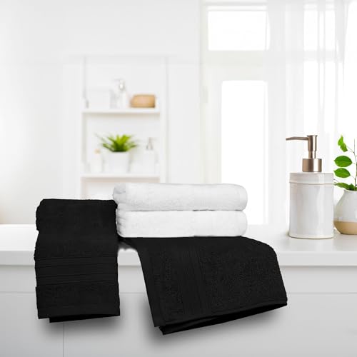 Image of MYTRIDENT Soft Comfort Air Rich Towel 100% Cotton Hand Towel for Daily use, 500 GSM Highly Absorbent Towels for Men /Women, 4Pc Hand Towel Set (41 cm X 66 cm), Black and White