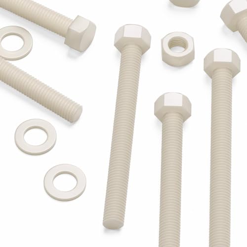 Image of 10 x Natural Colour Nylon, Hex Head, M10 x 100 mm, Plastic Nuts and Bolts, Washers, Hexagon, Nylon, (25 /64 x 3 15 /16 in)