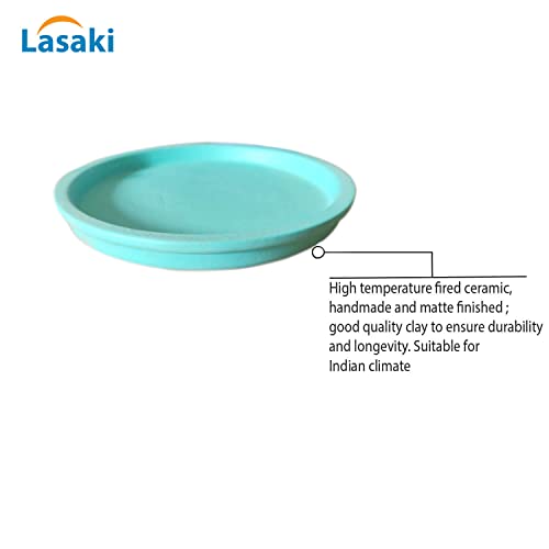 Image of Lasaki Round Ceramic Trays (Plates Saucers) for Pots, planters, Flower, Succulent(Set of 2,Aqua,4 inch) R4(Plants not Included)