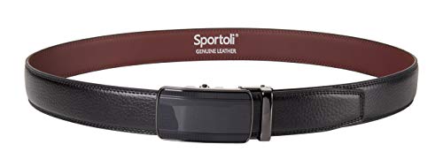 Sportoli Men’s Genuine Leather Belt Gift Metal Automatic Slide Ratchet Buckle - Black #2 (Plus Size - Up to size 56)4