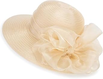 IZUS Womens Kentucky-Organza-Fascinators Sun-Hat with Bowknot Church-Bowler Derby-Hat for Wedding Tea Party Cocktail Events Champagne Gold