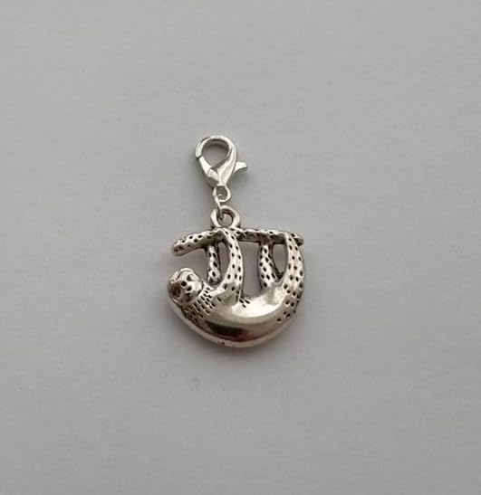 2 Pcs Sloth Charms, Very Cute Sloth Clip on Charm, Dangle Pendant Zipper Pull Antique Silver Color - Image 5