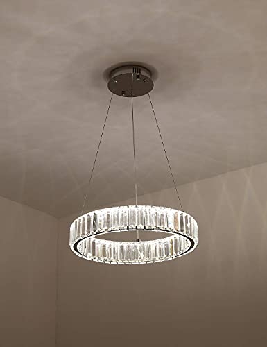 Modern Crystal Chandeliers For Dining Rooms Glass Round Chandelier Fixtures Led Hanging Lamps 1 Ring Pendant Light D15.7" 25W 1500Lm 4000K Dimmable Dining Room Ceiling Light For Living Room Bedroom #TOP6