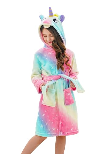 Doctor Unicorn Girls Fleece Hooded Robe Toddler Warm Fuzzy Bathrobe Pink 2 7-9 Years