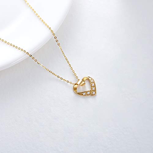14K Gold Heart Necklaces for Women Moissanite Heart Pendant Necklace Love Jewelry for Wife Daughter Mother, 16''-18''4